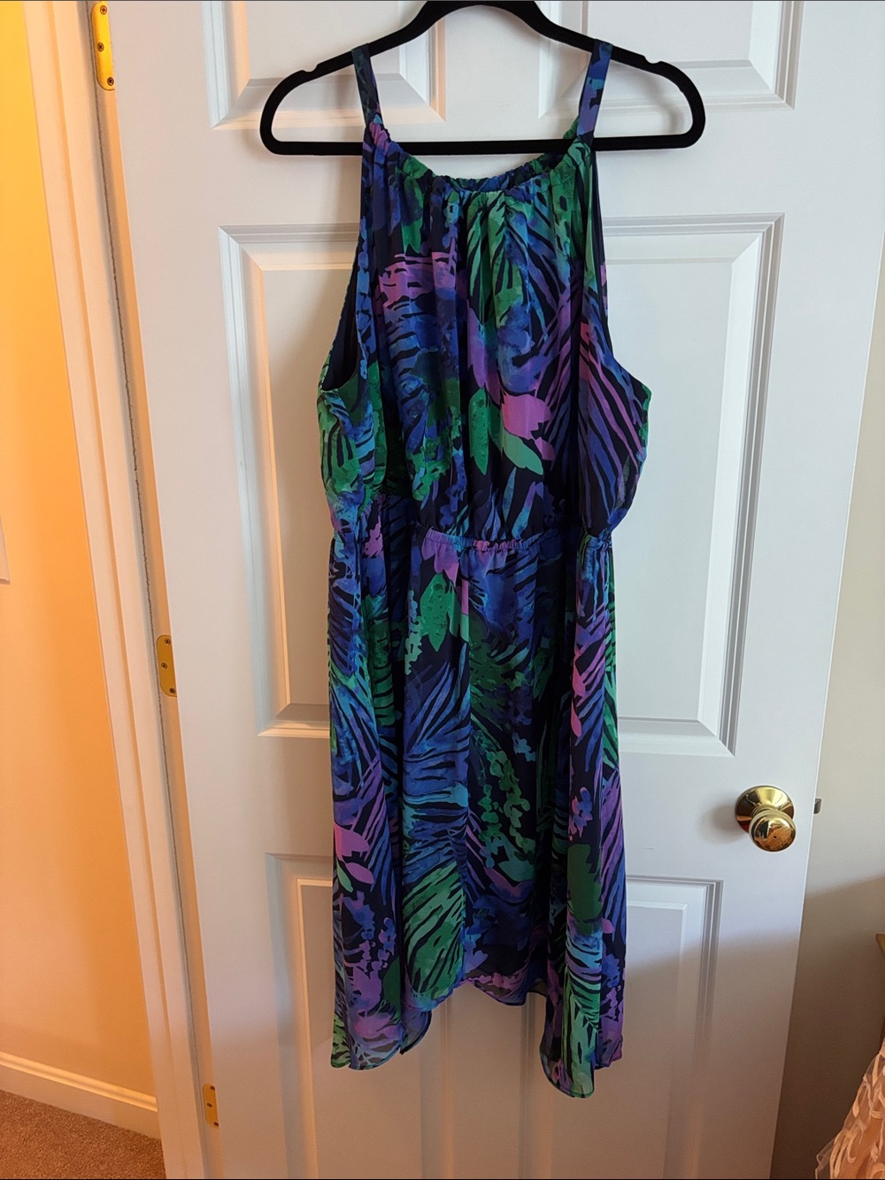 Lane Bryant Tropical Halter High-Low Dress in Blue Green Purple
